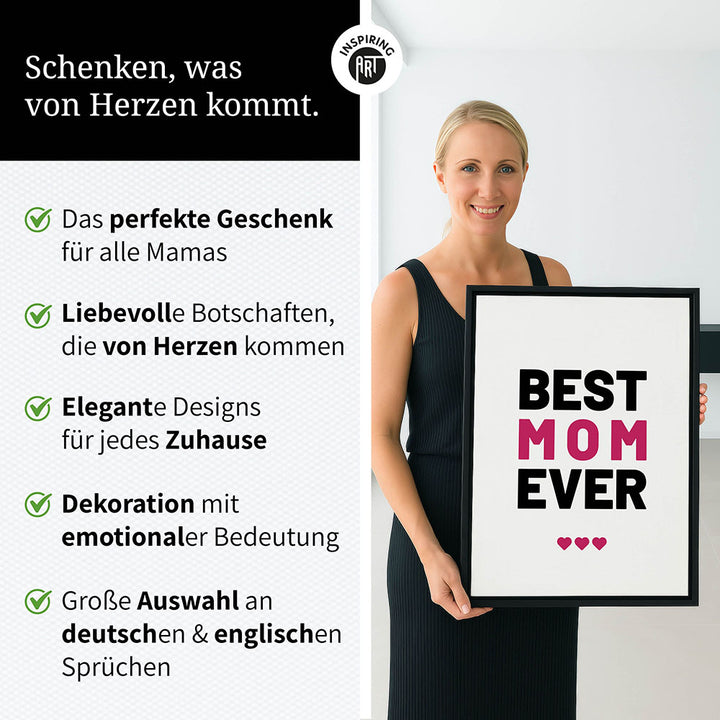 "Best mom ever" Typografie - Leinwandbild in Weiß-Schwarz-Pink
