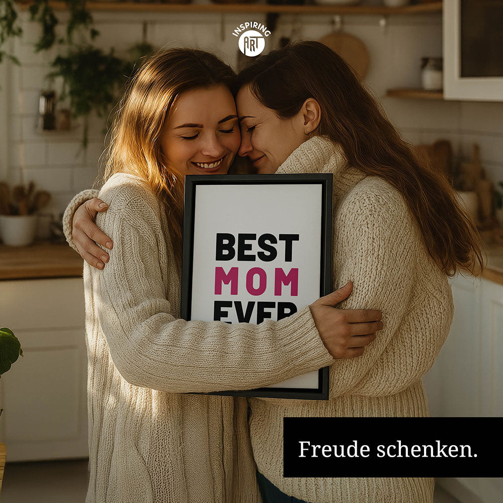 "Best mom ever" Typografie - Leinwandbild in Weiß-Schwarz-Pink