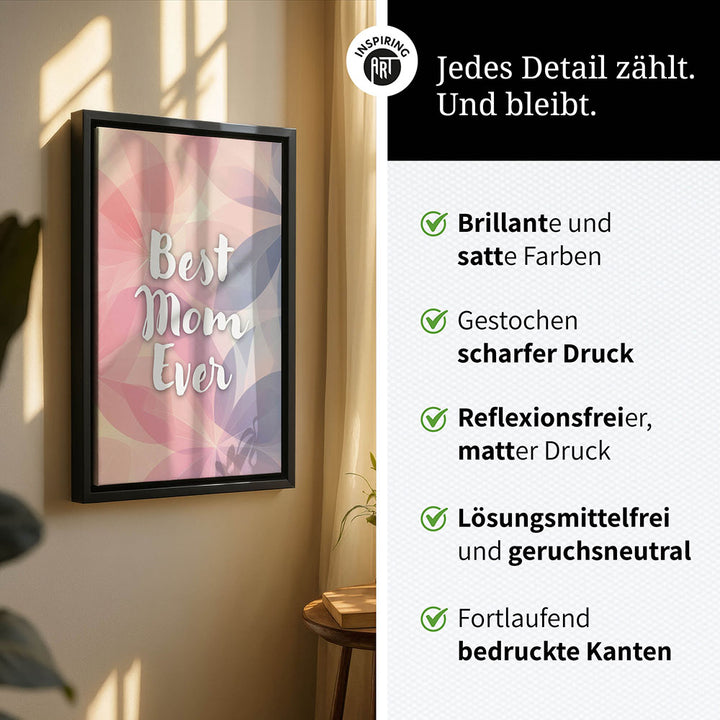 "Best mom ever" Flower Power- Leinwandbild bunt