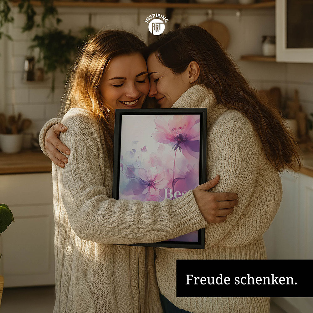 "Best mom ever" Lila Blumen - Leinwandbild bunt