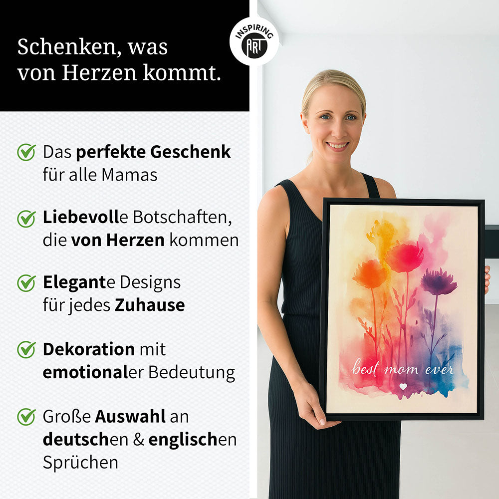 "Best mom ever" Aquarell-Blumen - Leinwandbild bunt