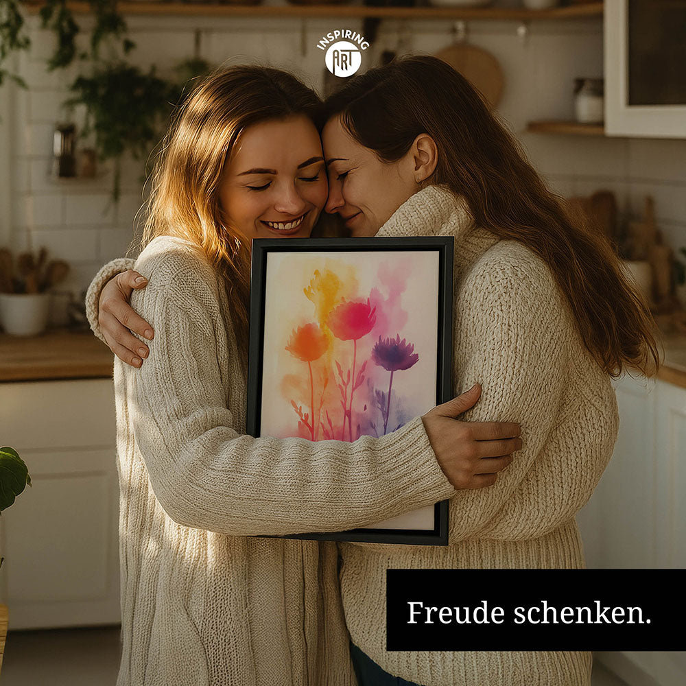 "Best mom ever" Aquarell-Blumen - Leinwandbild bunt