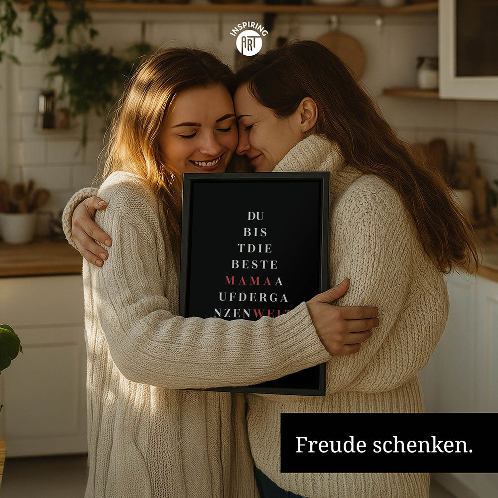"Du bist die beste Mama auf der ganzen Welt" - Leinwandbild in Schwarz-Weiß-Rot