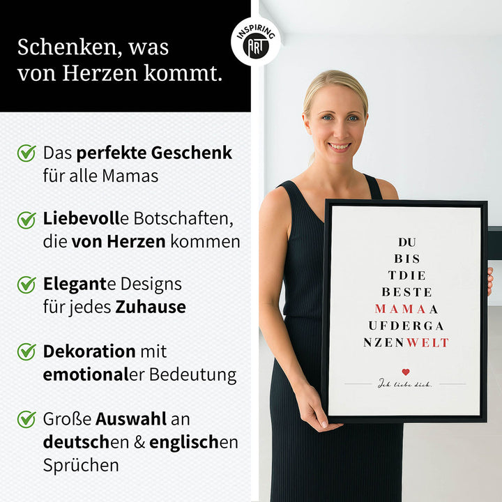 "Du bist die beste Mama auf der ganzen Welt" - Leinwandbild in Weiß-Schwarz-Rot