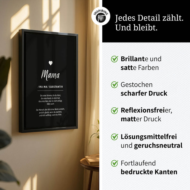 Mama - Wortdefinition - Leinwandbild in Schwarz-Weiß