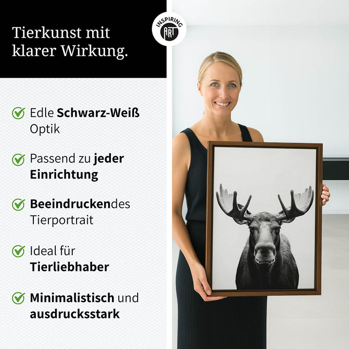 Leinwandbild: Tierporträt Elch "Thorin" in Schwarz-Weiß