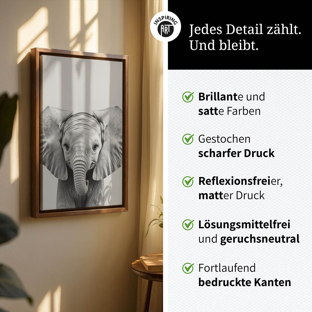 Leinwandbild: Tierporträt Elefant "Kaya" in Schwarz-Weiß