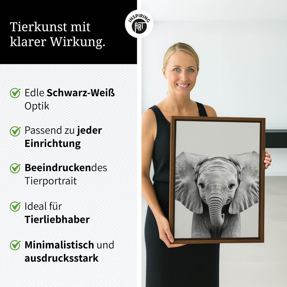 Leinwandbild: Tierporträt Elefant "Kaya" in Schwarz-Weiß