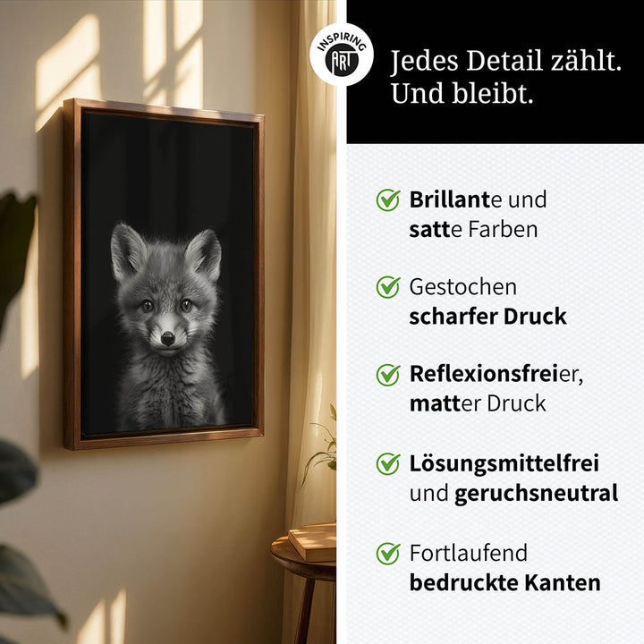 Leinwandbild: Tierporträt Fuchs "Runa" in Schwarz-Weiß