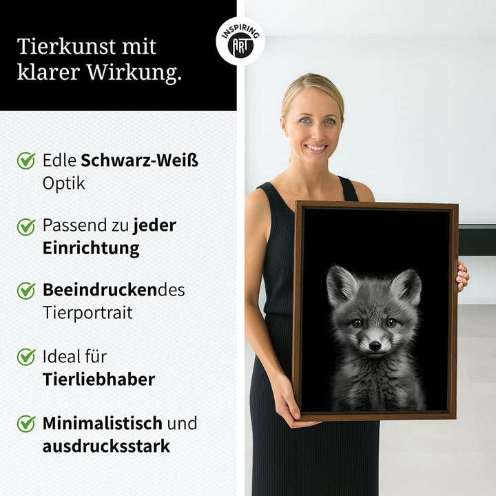 Leinwandbild: Tierporträt Fuchs "Runa" in Schwarz-Weiß