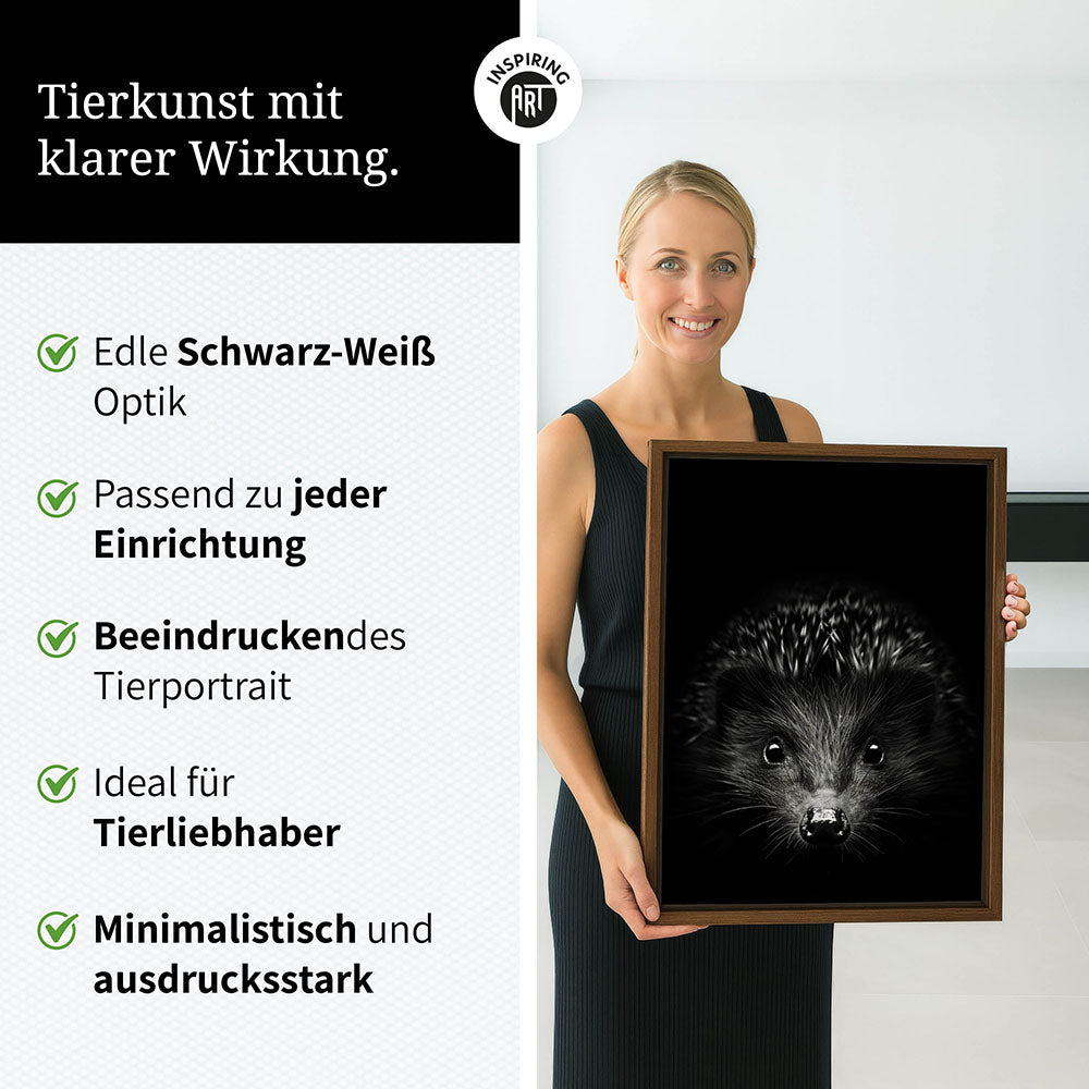 Leinwandbild: Tierporträt Igel "Stitch" in Schwarz-Weiß