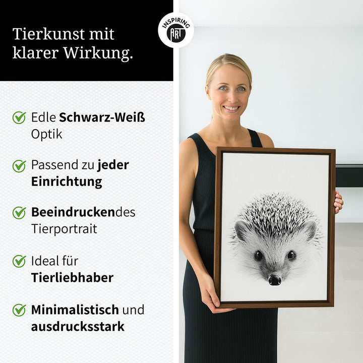 Leinwandbild: Tierporträt Igel "Pico" in Schwarz-Weiß