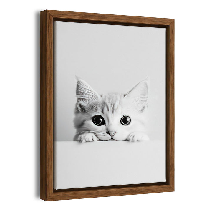 Katze Leinwandbild mit Rahmen Schwarz Weiß