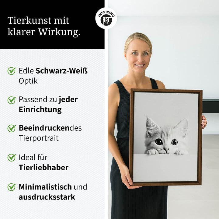 Leinwandbild: Tierporträt Katze "Snowy" in Schwarz-Weiß