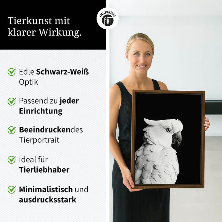 Leinwandbild: Tierporträt Papagei "Rio" in Schwarz-Weiß