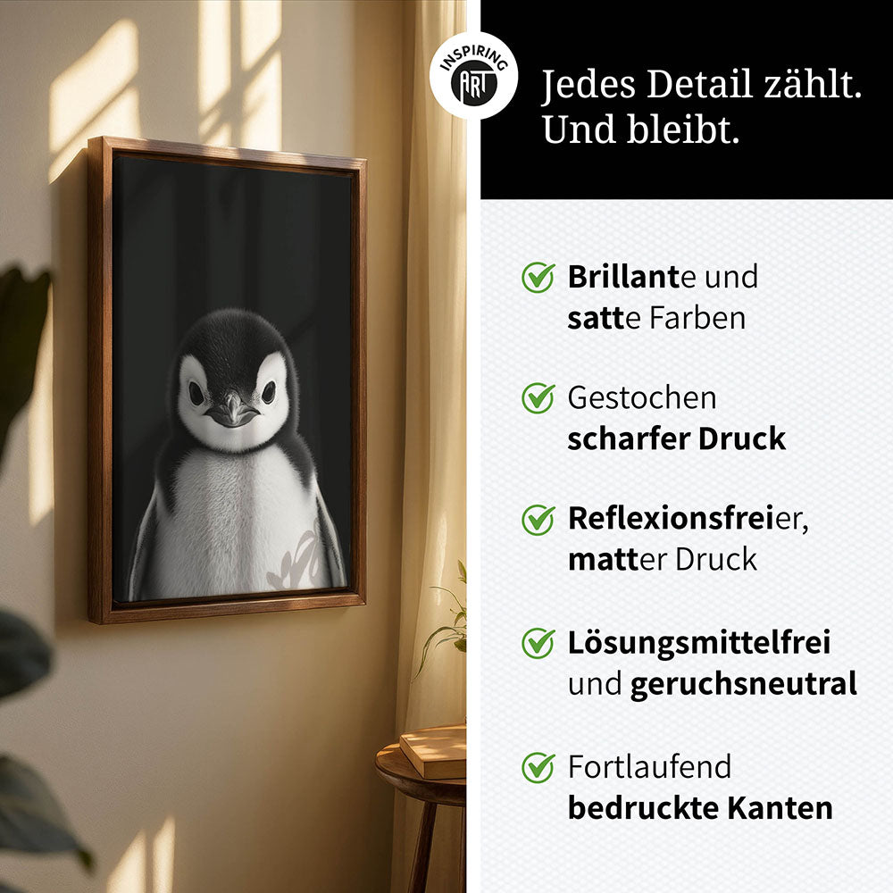 Leinwandbild: Tierporträt Pinguin "Icy" in Schwarz-Weiß