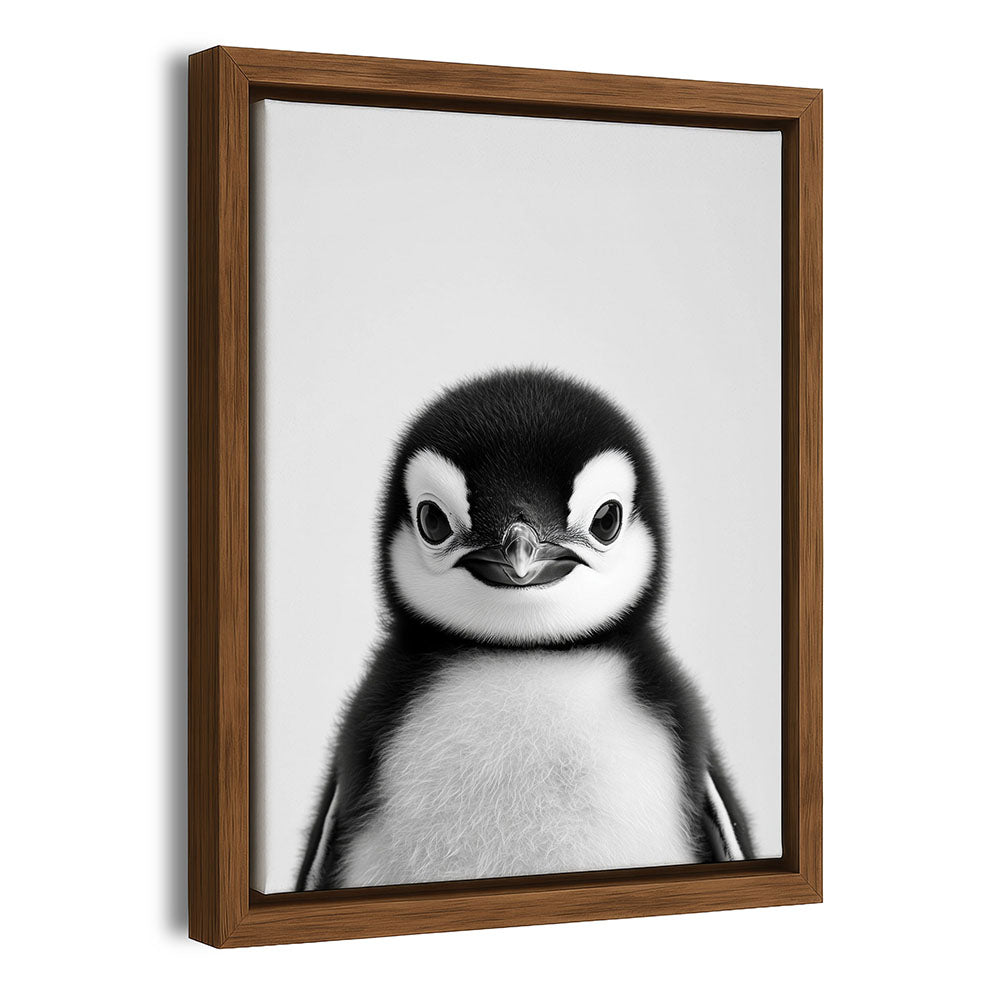 Pinguinbaby Leinwandbild mit Rahmen Schwarz Weiß