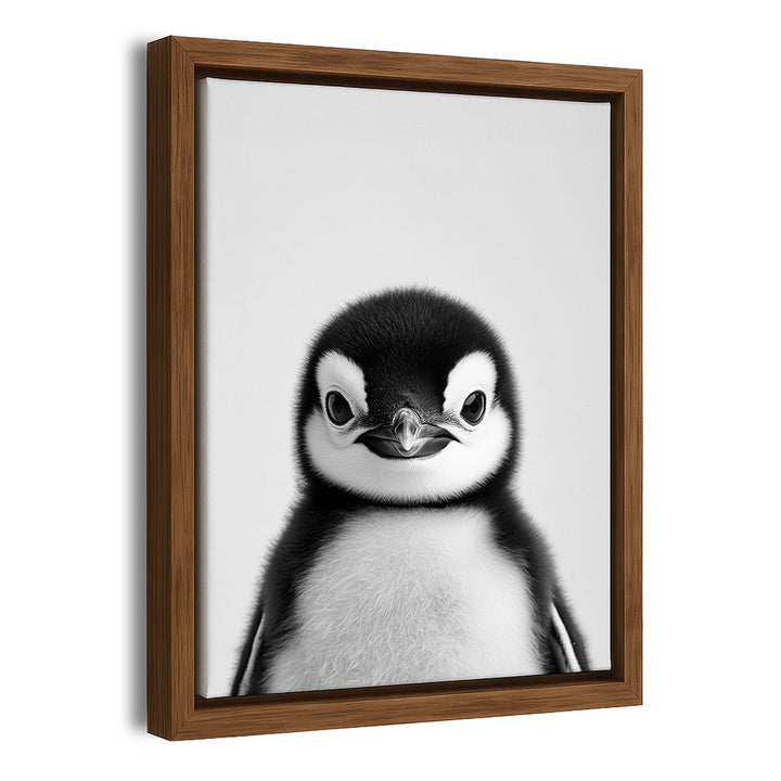 Pinguinbaby Leinwandbild mit Rahmen Schwarz Weiß