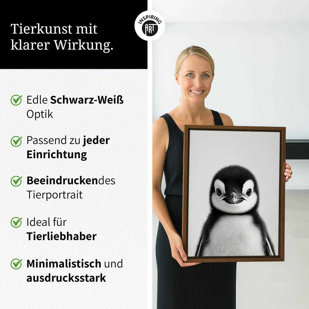 Leinwandbild: Tierporträt Pinguin "Flake" in Schwarz-Weiß