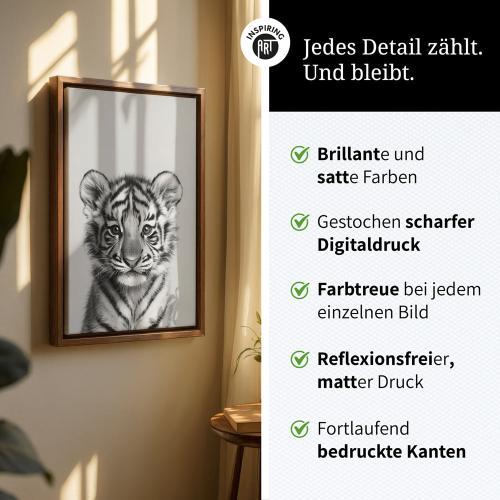 Leinwandbild: Tierporträt Tiger "Raja" in Schwarz-Weiß