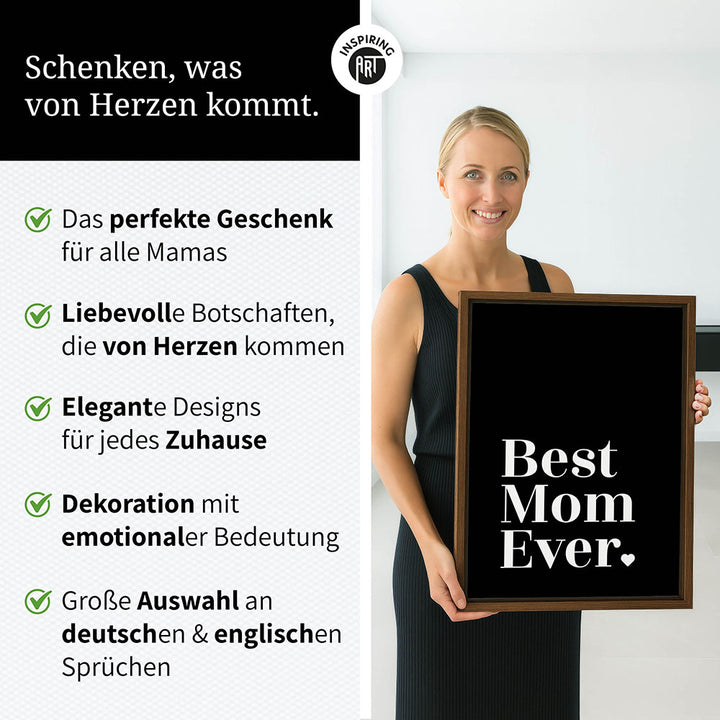 "Best mom ever" Typografie - Leinwandbild in Schwarz-Weiß