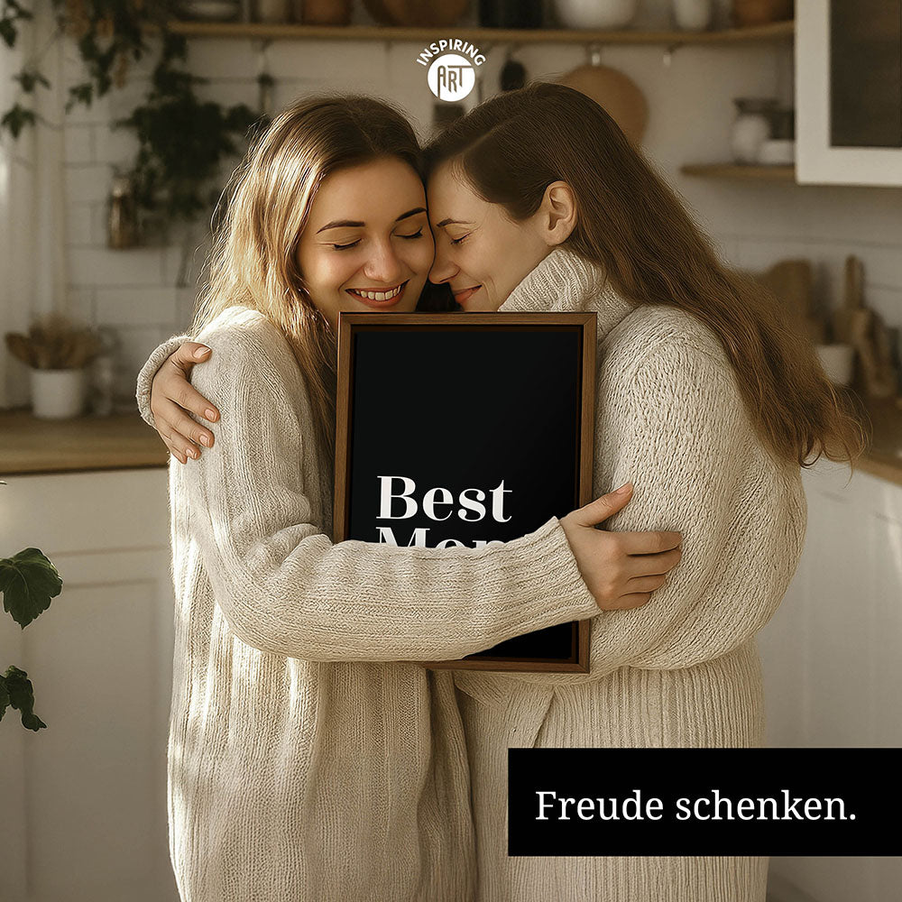 "Best mom ever" Typografie - Leinwandbild in Schwarz-Weiß