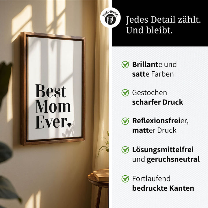 "Best mom ever" Typografie - Leinwandbild in Weiß-Schwarz