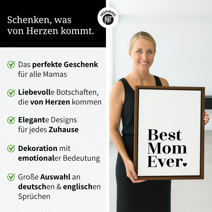 "Best mom ever" Typografie - Leinwandbild in Weiß-Schwarz
