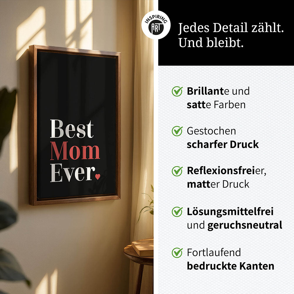 "Best mom ever" Typografie - Leinwandbild in Schwarz-Weiß-Rot