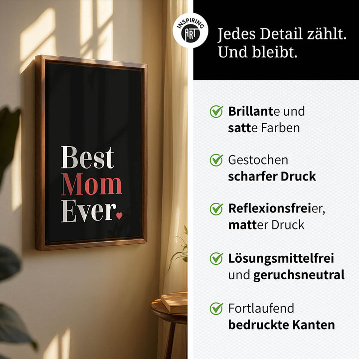 "Best mom ever" Typografie - Leinwandbild in Schwarz-Weiß-Rot