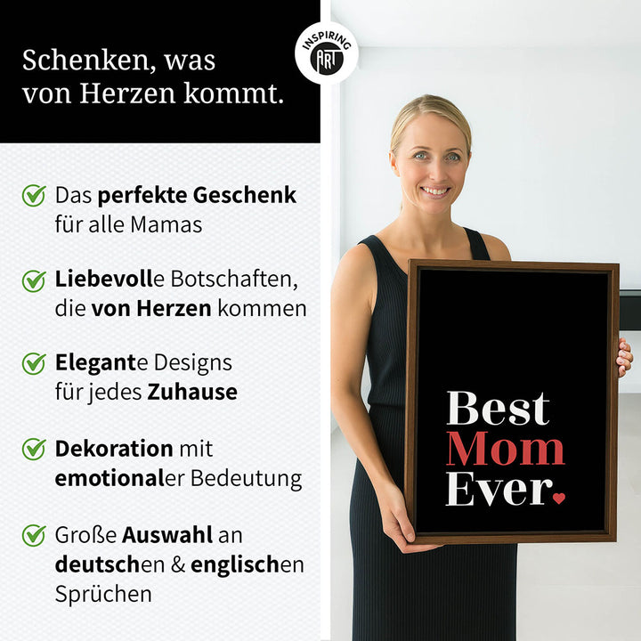 "Best mom ever" Typografie - Leinwandbild in Schwarz-Weiß-Rot