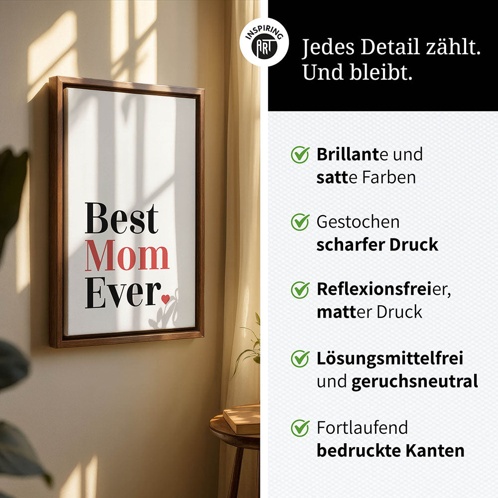 "Best mom ever" Typografie - Leinwandbild in Weiß-Schwarz-Rot