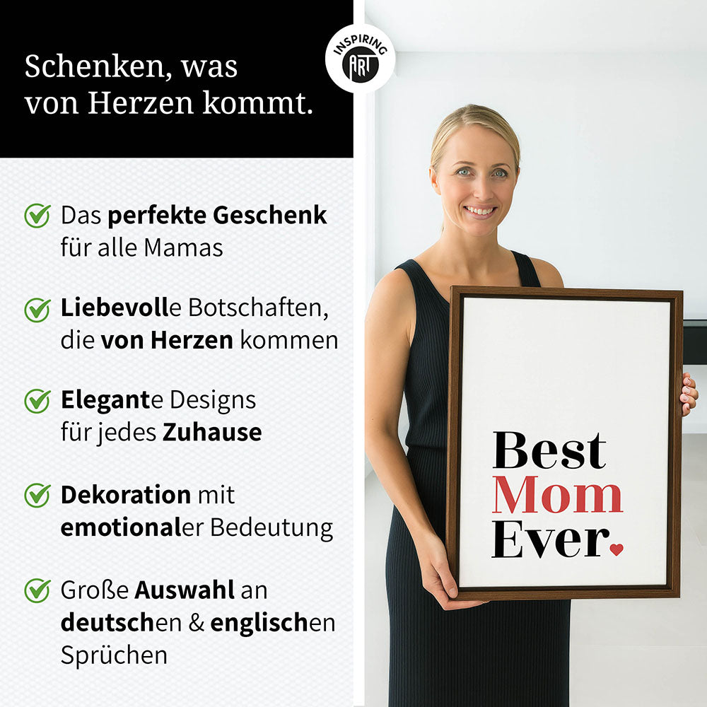 "Best mom ever" Typografie - Leinwandbild in Weiß-Schwarz-Rot