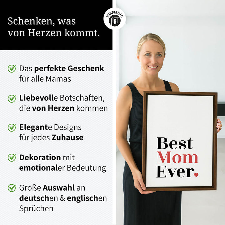 "Best mom ever" Typografie - Leinwandbild in Weiß-Schwarz-Rot