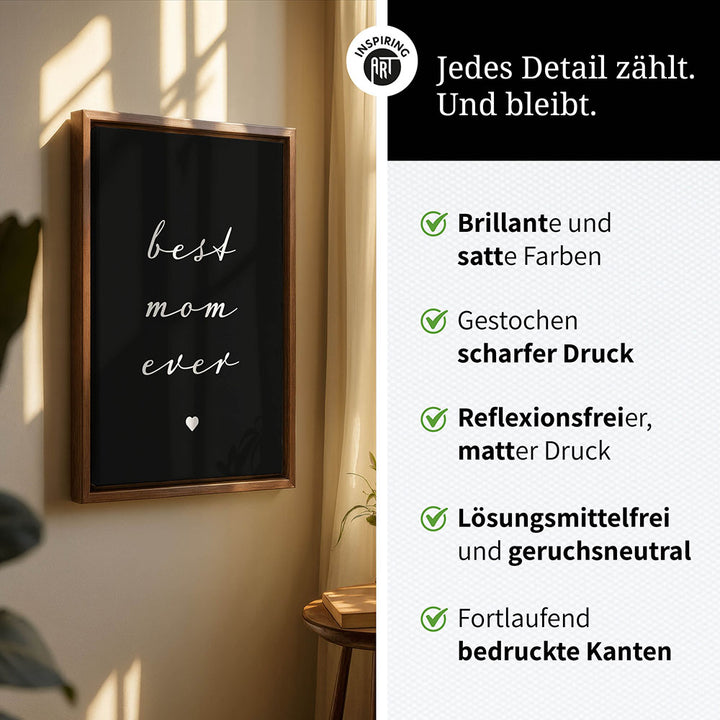 "Best mom ever" Typografie - Leinwandbild in Schwarz-Weiß