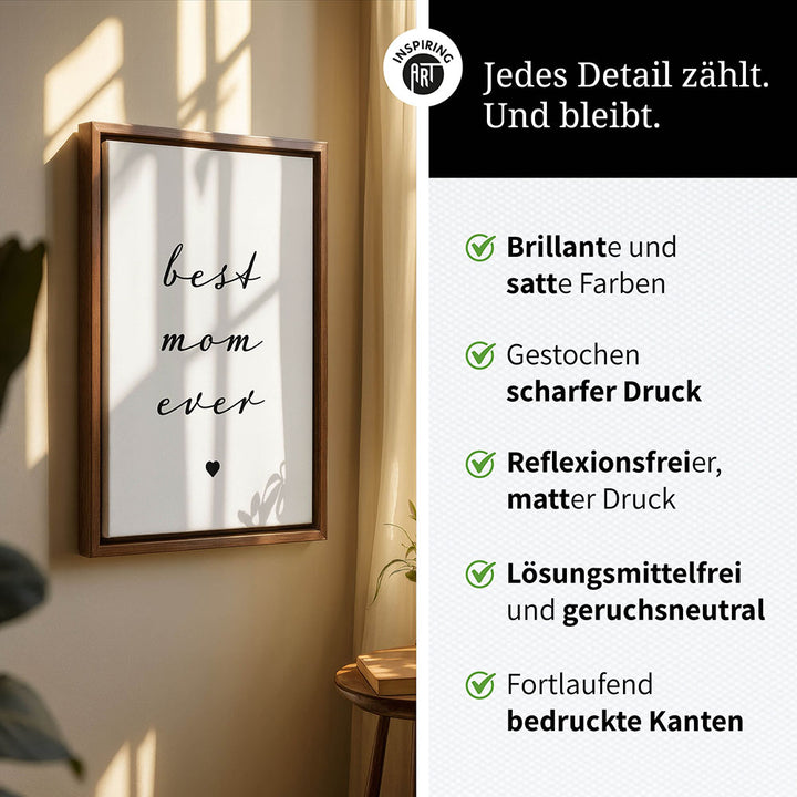 "Best mom ever" Typografie - Leinwandbild in Weiß-Schwarz