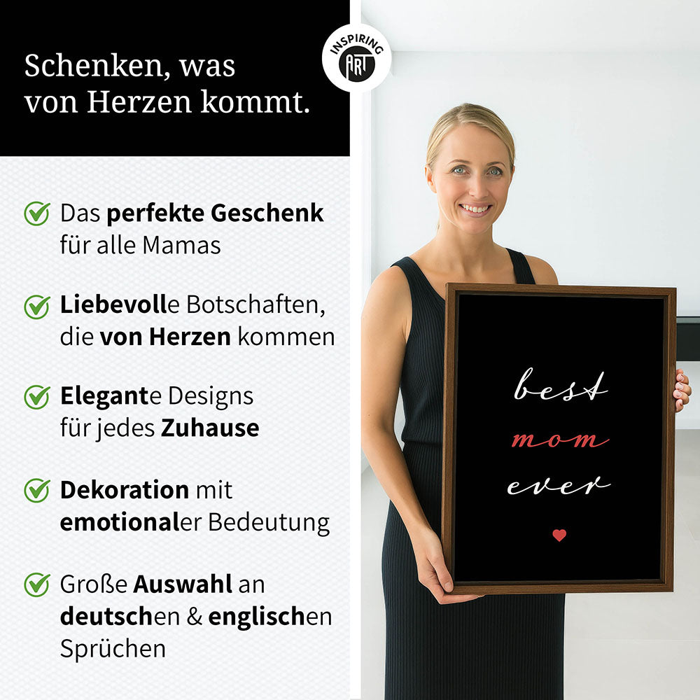 "Best mom ever" Typografie - Leinwandbild in Schwarz-Weiß-Rot