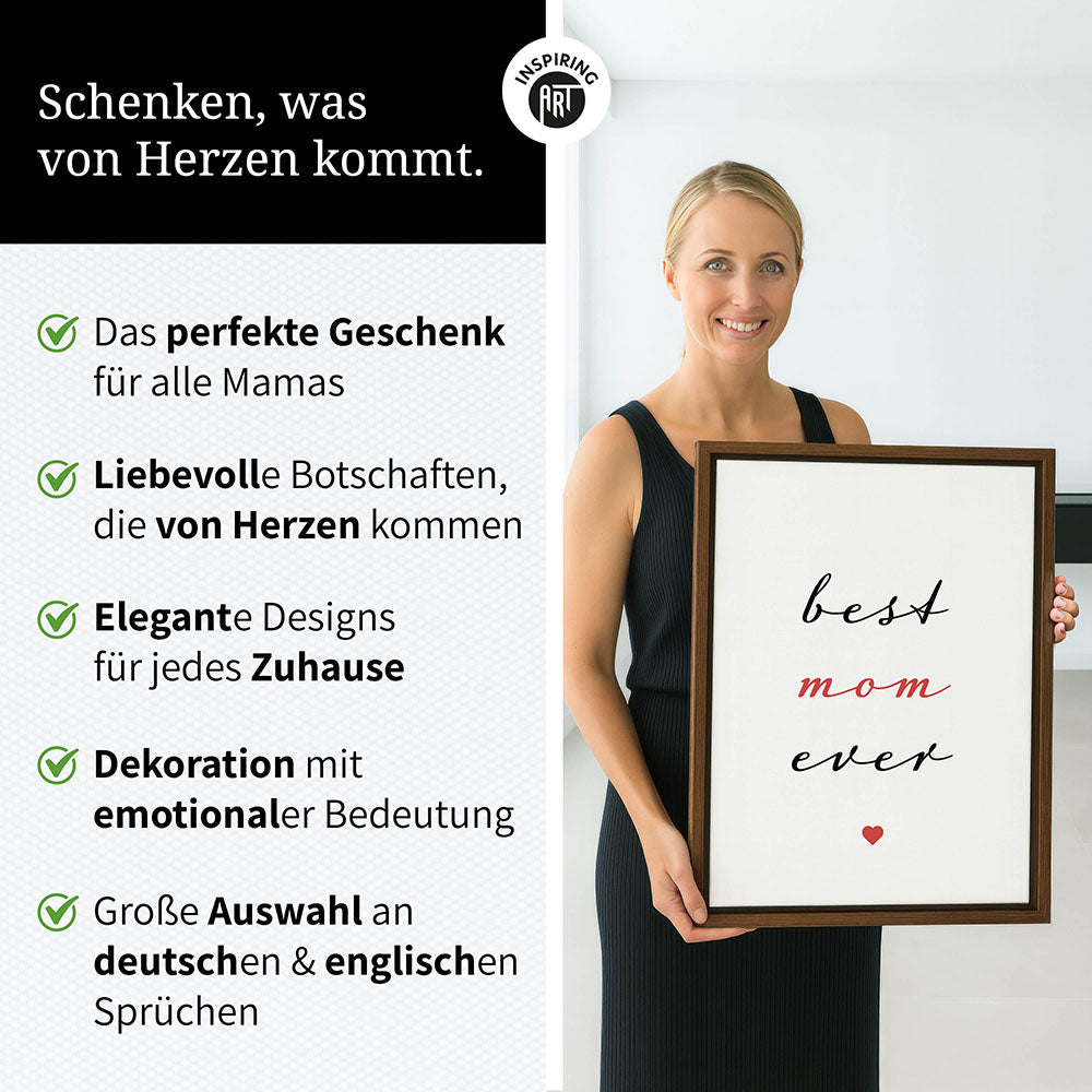 "Best mom ever" Typografie - Leinwandbild in Weiß-Schwarz-Rot