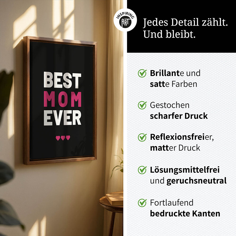 "Best mom ever" Typografie - Leinwandbild in Schwarz-Weiß-Pink