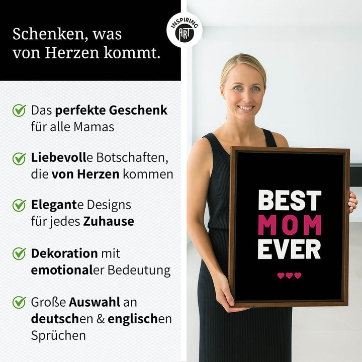 "Best mom ever" Typografie - Leinwandbild in Schwarz-Weiß-Pink