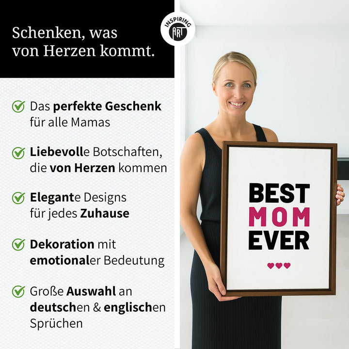 "Best mom ever" Typografie - Leinwandbild in Weiß-Schwarz-Pink