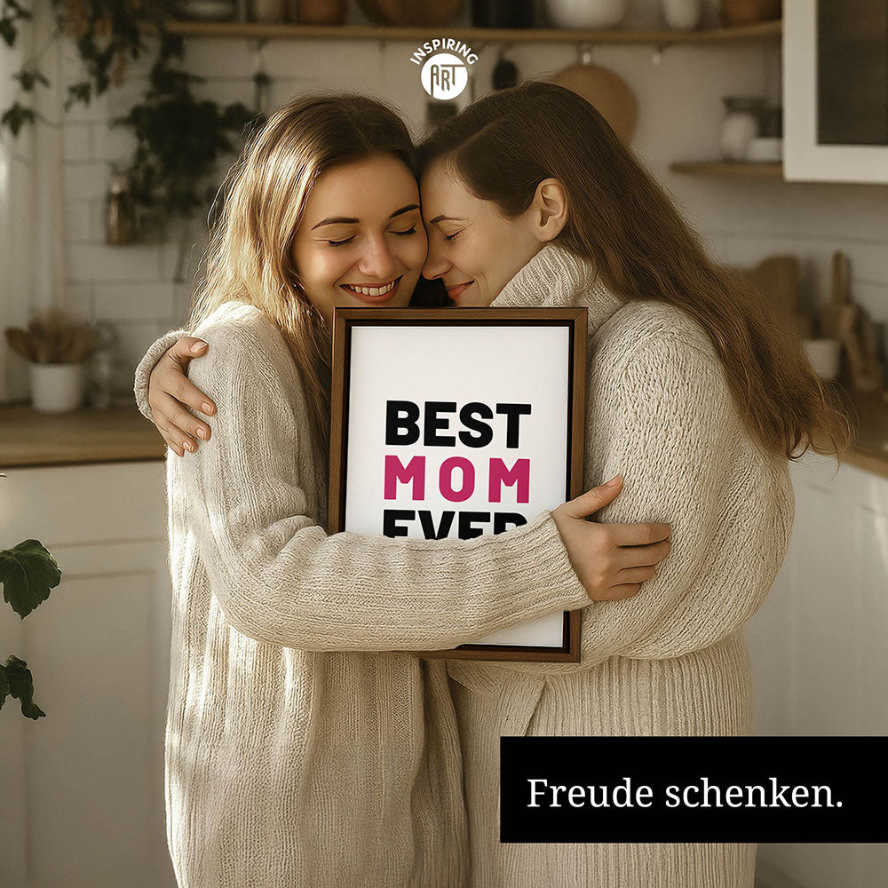 "Best mom ever" Typografie - Leinwandbild in Weiß-Schwarz-Pink
