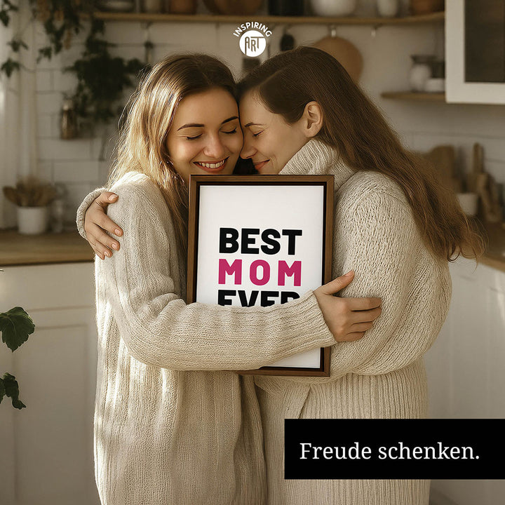 "Best mom ever" Typografie - Leinwandbild in Weiß-Schwarz-Pink