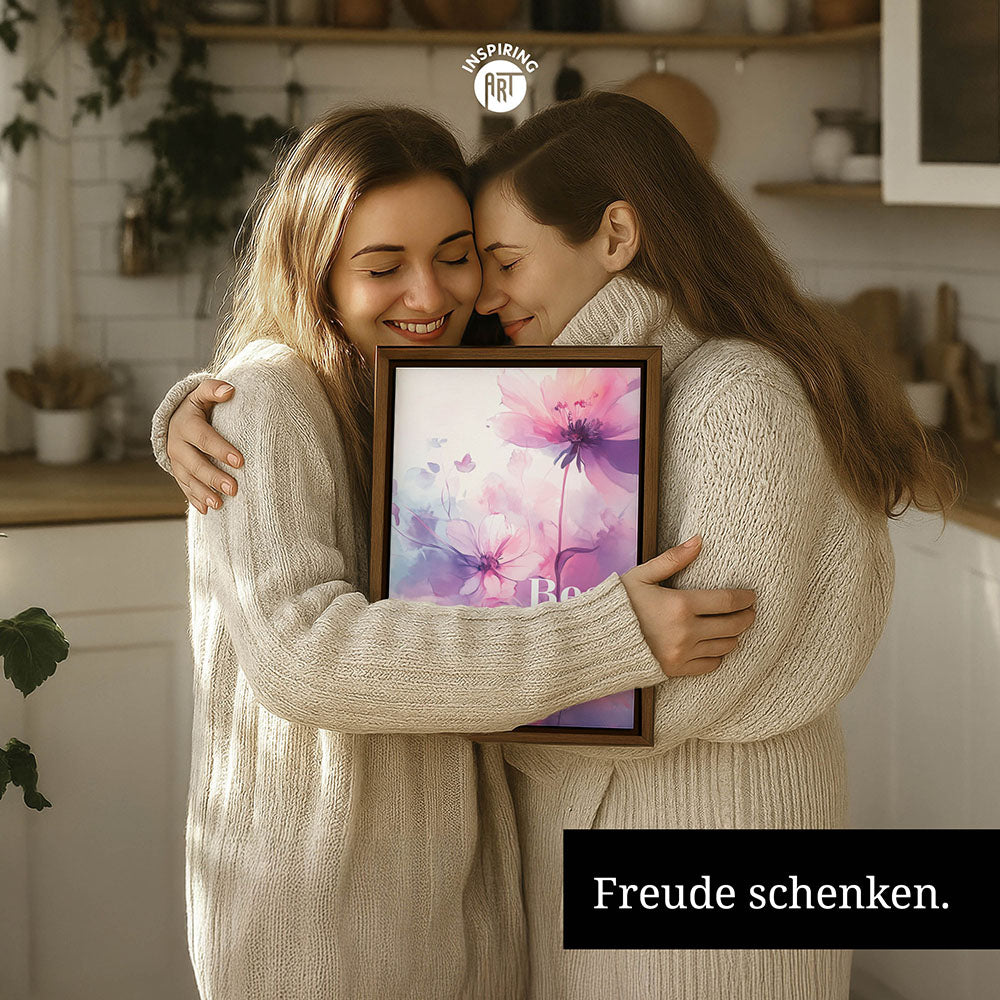 "Best mom ever" Lila Blumen - Leinwandbild bunt