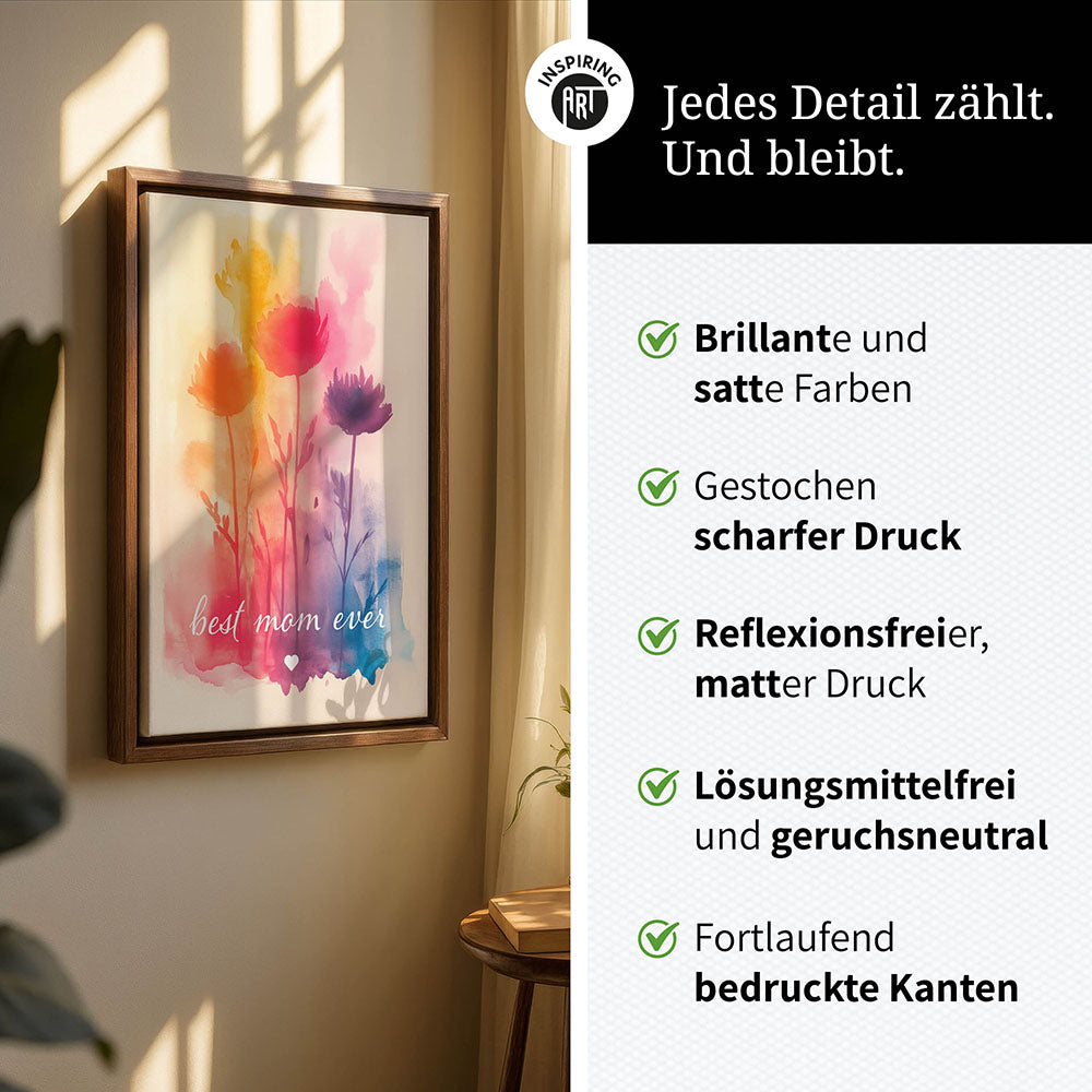 "Best mom ever" Aquarell-Blumen - Leinwandbild bunt