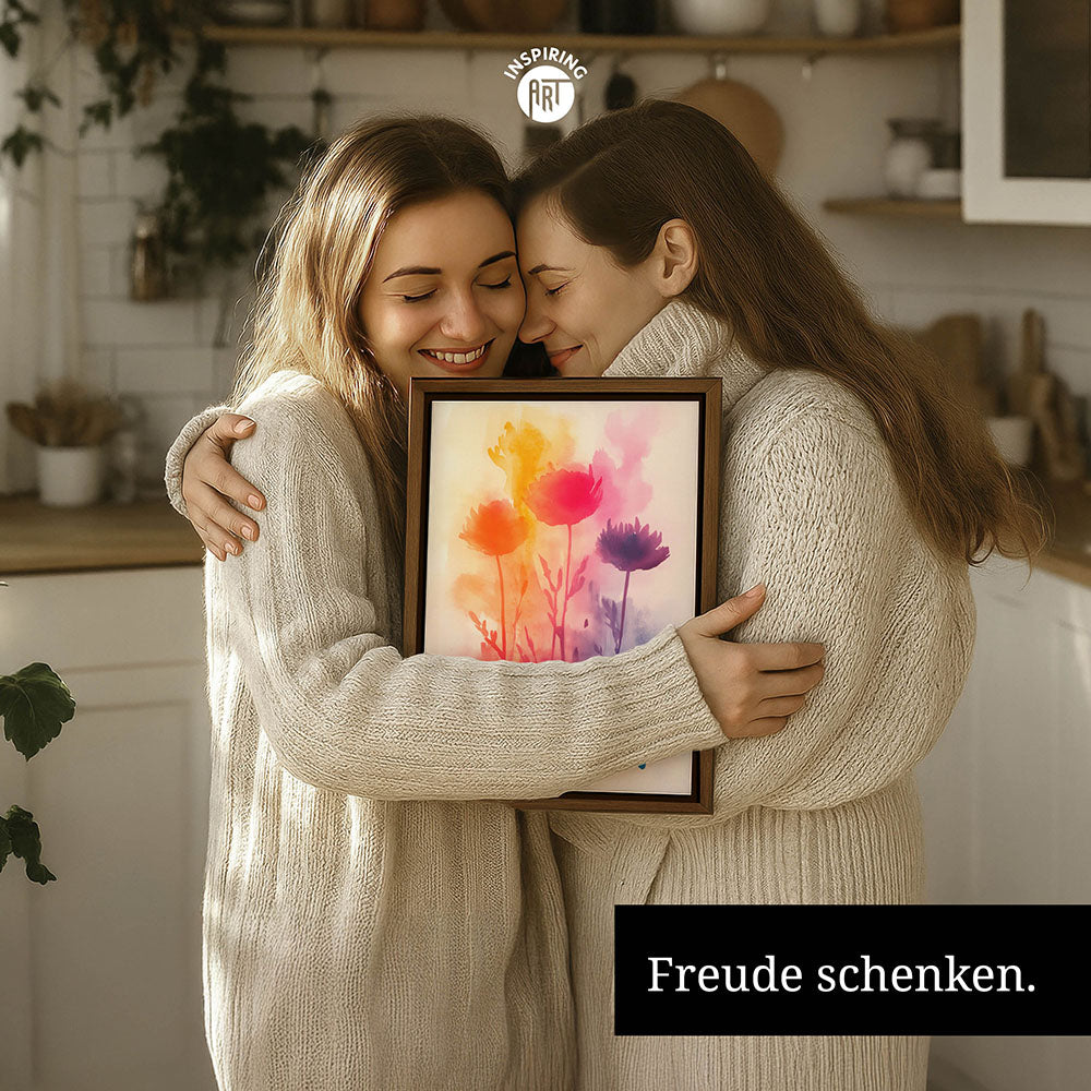 "Best mom ever" Aquarell-Blumen - Leinwandbild bunt