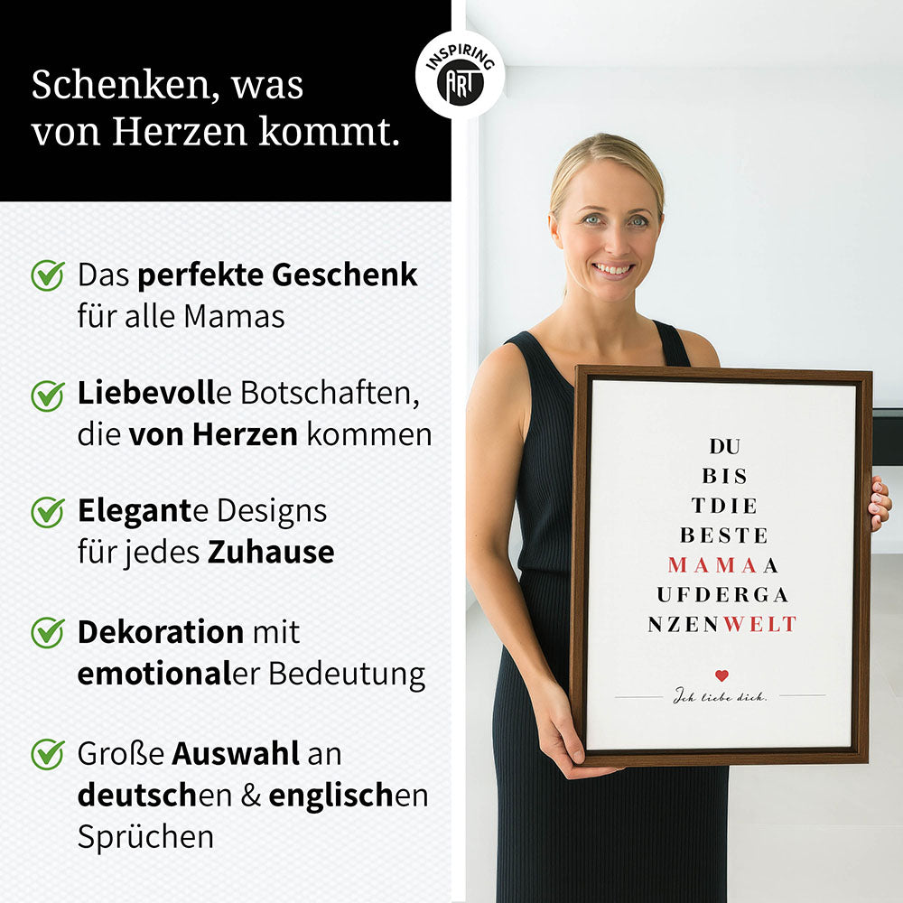 "Du bist die beste Mama auf der ganzen Welt" - Leinwandbild in Weiß-Schwarz-Rot