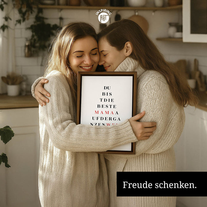 "Du bist die beste Mama auf der ganzen Welt" - Leinwandbild in Weiß-Schwarz-Rot