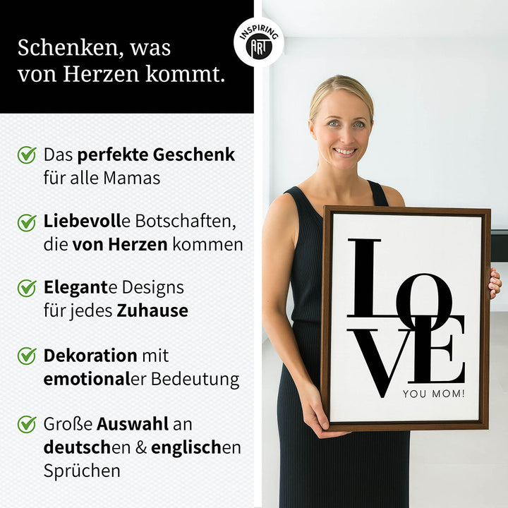 "Love you Mom" - Leinwandbild in Weiß-Schwarz