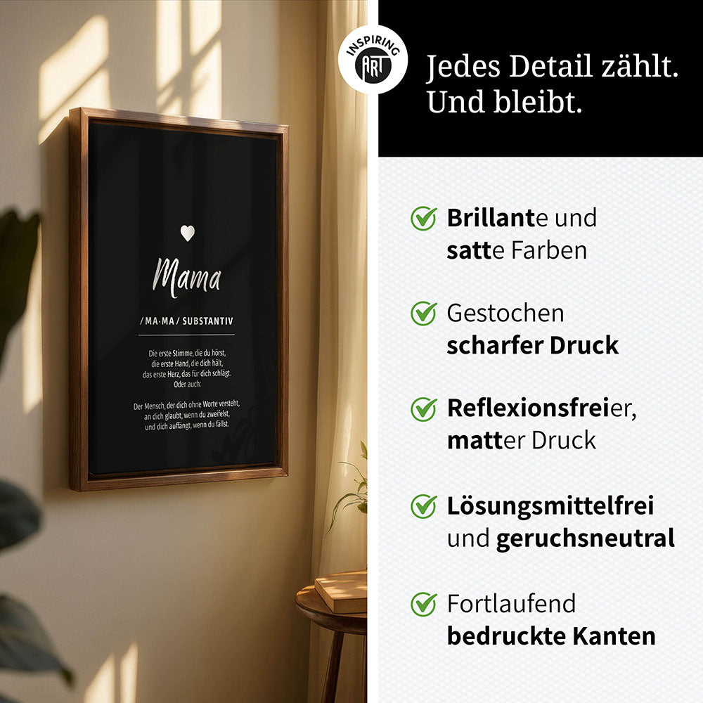 Mama - Wortdefinition - Leinwandbild in Schwarz-Weiß